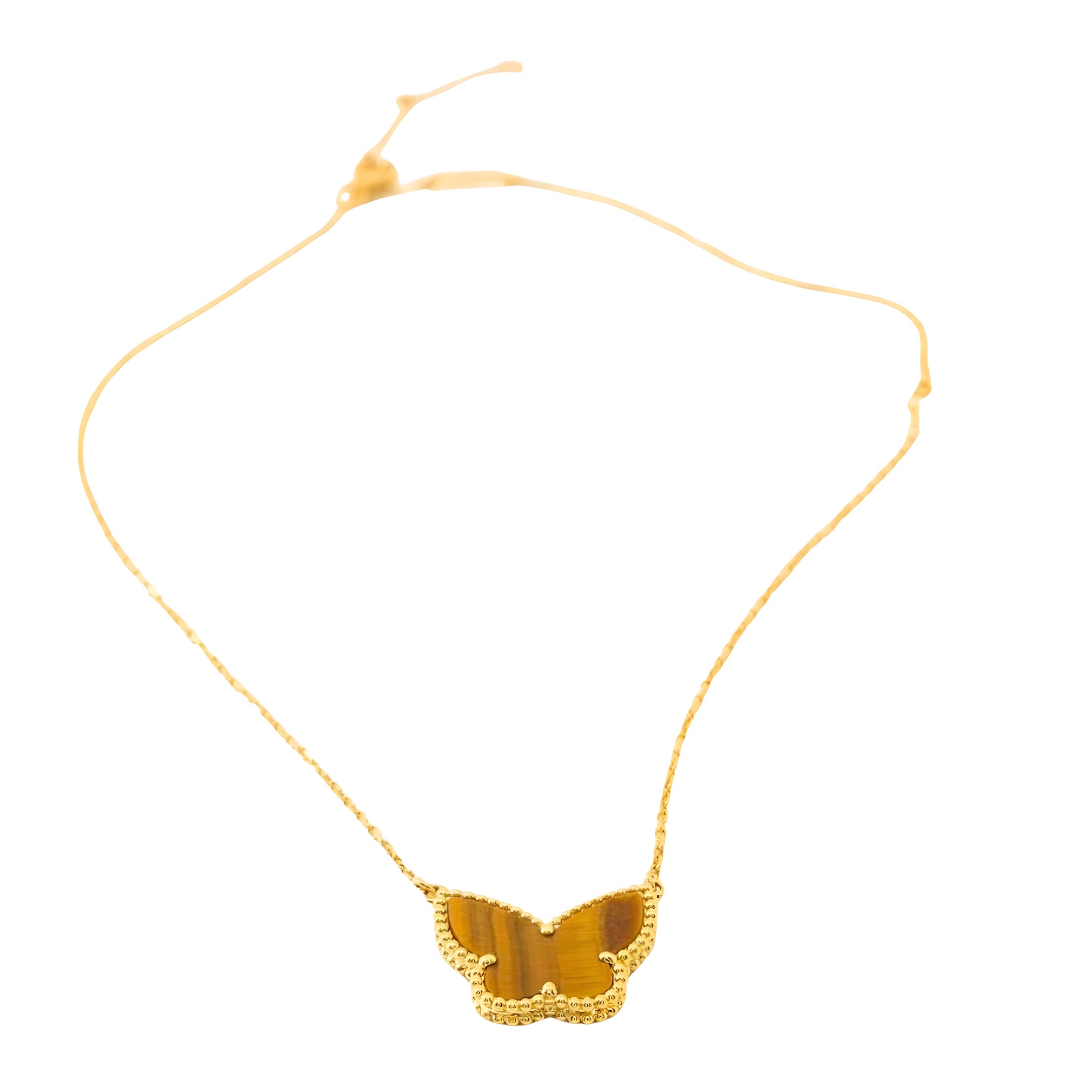 Van Cleef & Arpels Lucky Vintage Alhambra Butterfly Pendant Tiger Eye 18K Yellow Gold