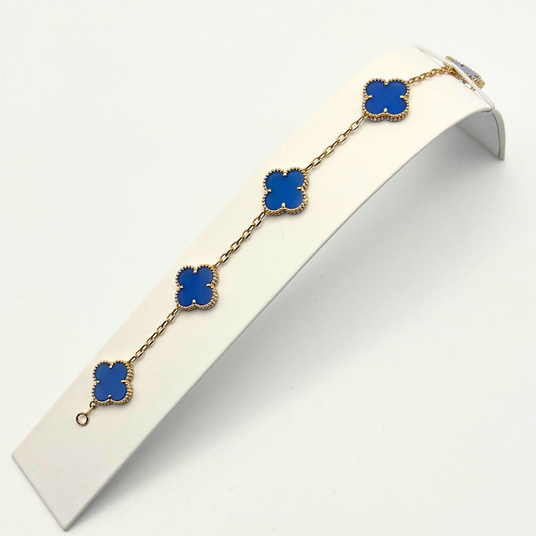 Van Cleef & Arpels Bracelet Vintage Alhambra 5 Motifs Agate Or Jaune 18 Carats