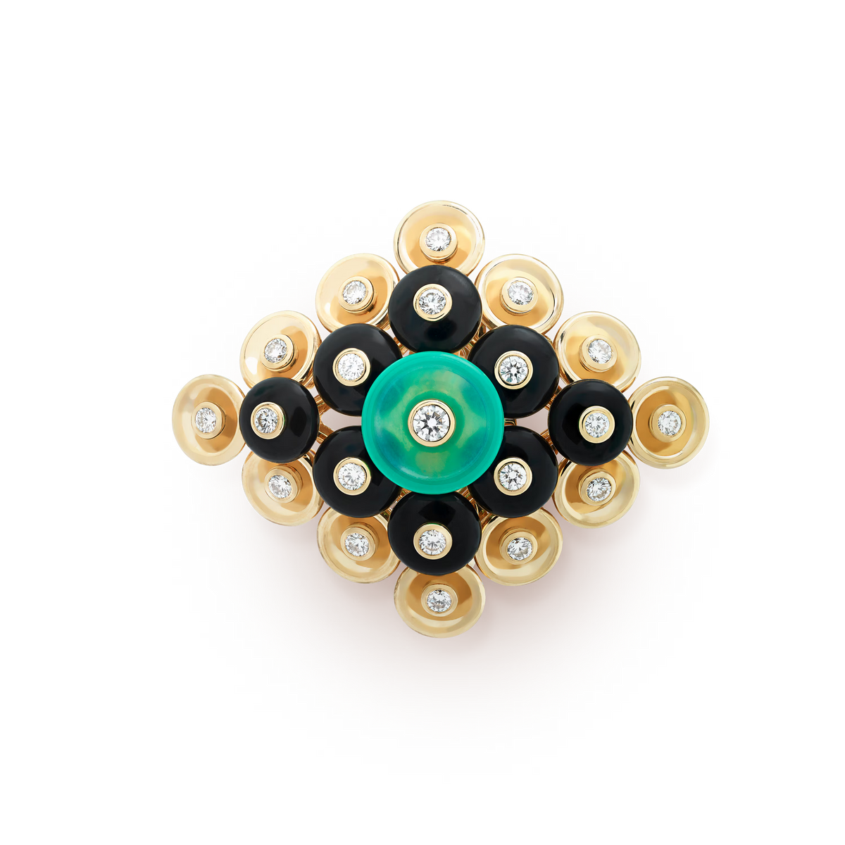 Van Cleef & Arpels Bouton d'Or Ring 18K Yellow Gold Chrysoprase Diamond Onyx