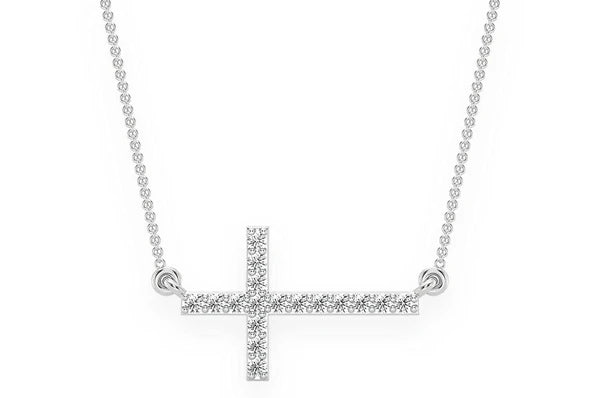 0.10ct Diamond Sideways Cross Connected Necklace 18K Solid Gold
