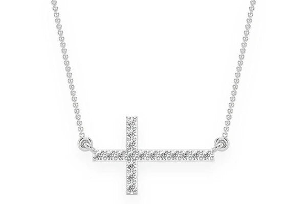 Erkals Jewellers Mini Sideways Cross Pendant 18K Gold Diamond 0.10ctw