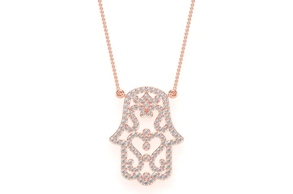 0.50ct Diamond Hamsa Scroll Connected Necklace 18K Solid Gold