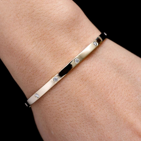 Erkals Jewellers Thin Gypsy Set Diamond Bangle Bracelet 18K Gold 0.35ctw