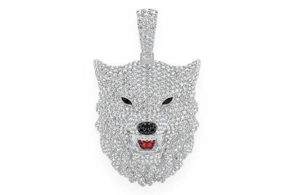 4.75ct Diamond Wolf Head Pendant 18K Solid Gold