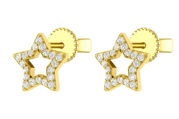 Erkals Jewellers Open 5 Point Star Stud Earrings 18K Gold 0.20ctw