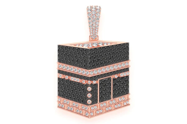 2.60ct Diamond Kaaba Black & White Pendant 18K Solid Gold