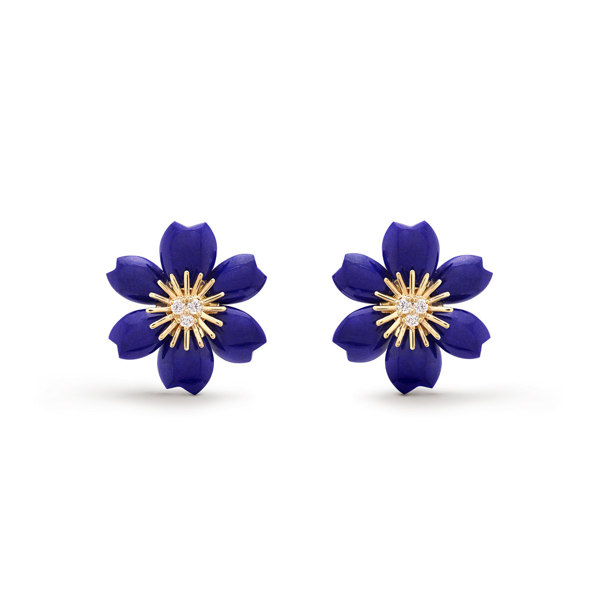 Van Cleef & Arpels Rose De Noël Diamond Lapis Lazuli Small Earrings 18K Yellow Gold