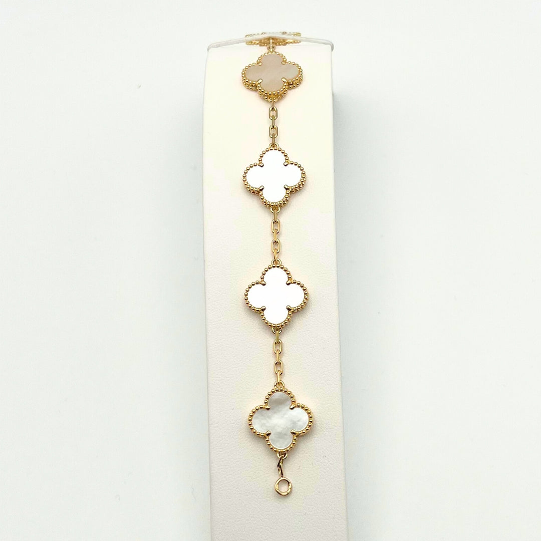 Van Cleef & Arpels Vintage Alhambra Bracelet 5 Motifs White Mother-Of-Pearl 18K Yellow Gold
