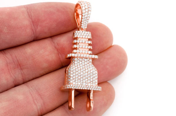 2.15ct Diamond Electric Plug Pendant 18K Solid Gold