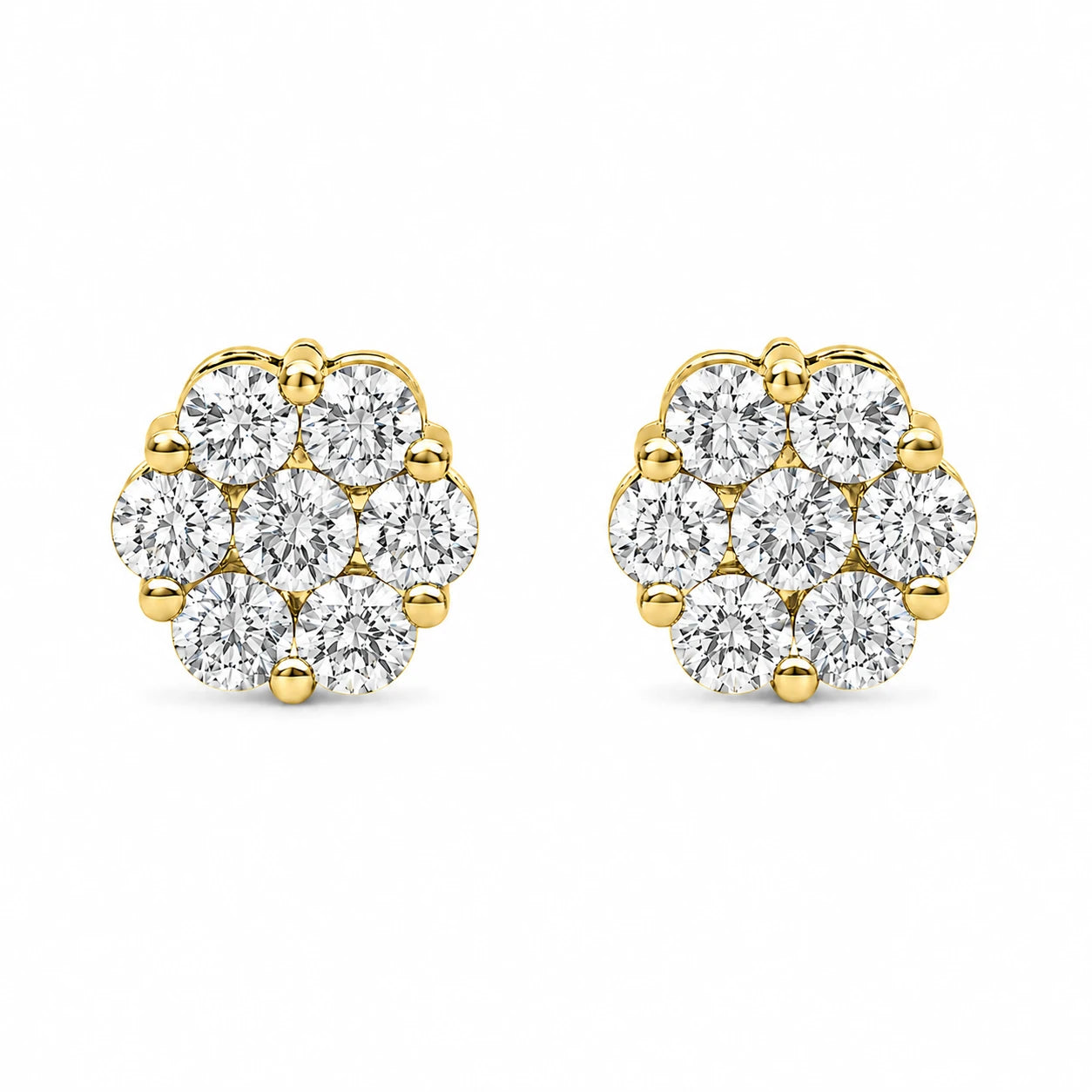 Erkals Jewellers Flower Stud Earrings 18K Gold 1.50ctw