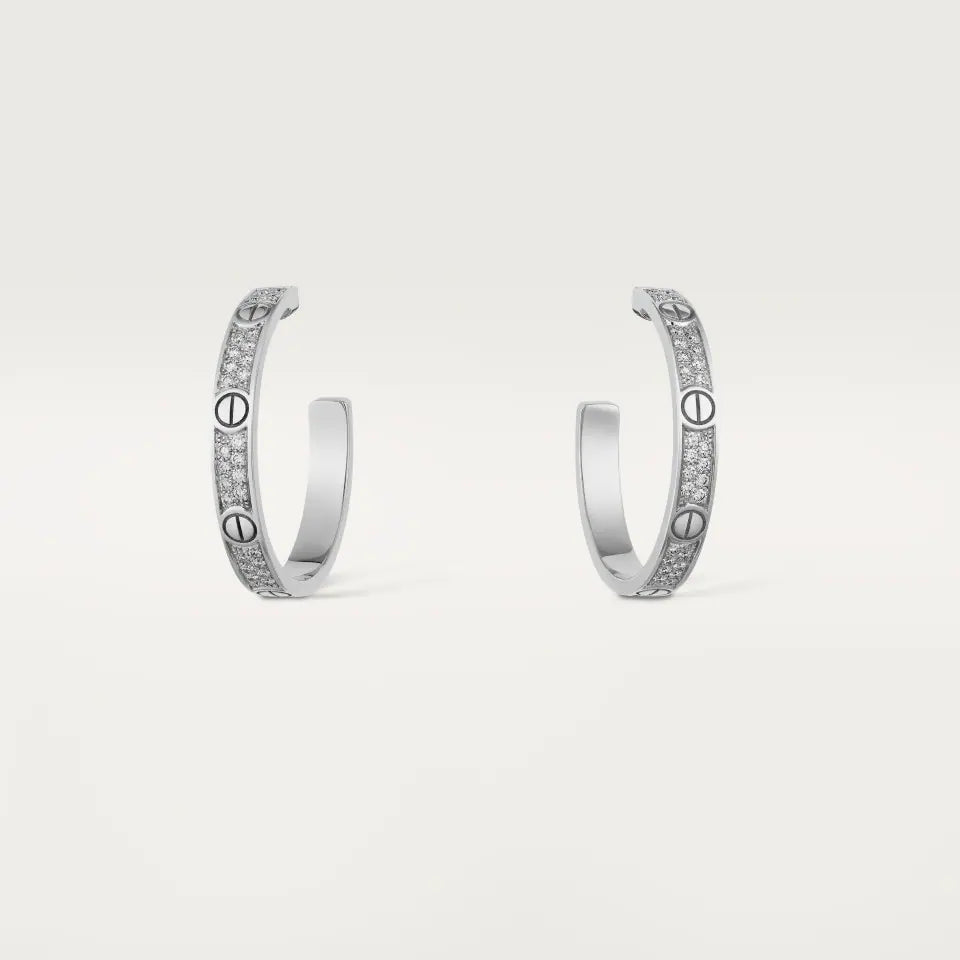 Cartier Love Hoop Earrings Medium Model Paved Diamonds 18K White Gold