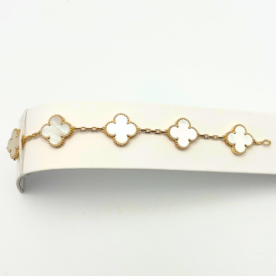 Van Cleef & Arpels Vintage Alhambra Bracelet 5 Motifs White Mother-Of-Pearl 18K Yellow Gold