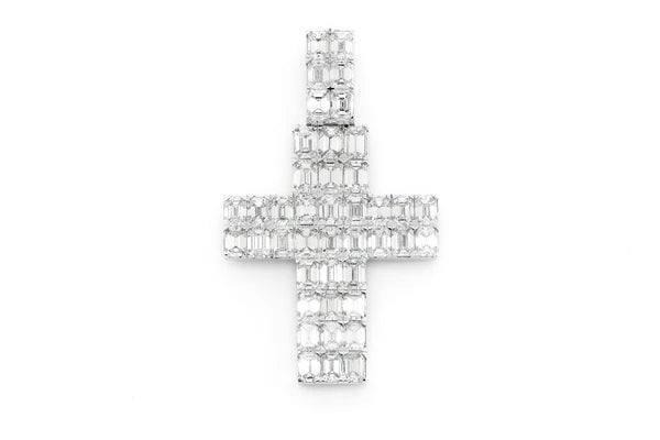 Erkals Jewellers Emerald Cross Pendant 18K White Gold Diamond 6.00ctw