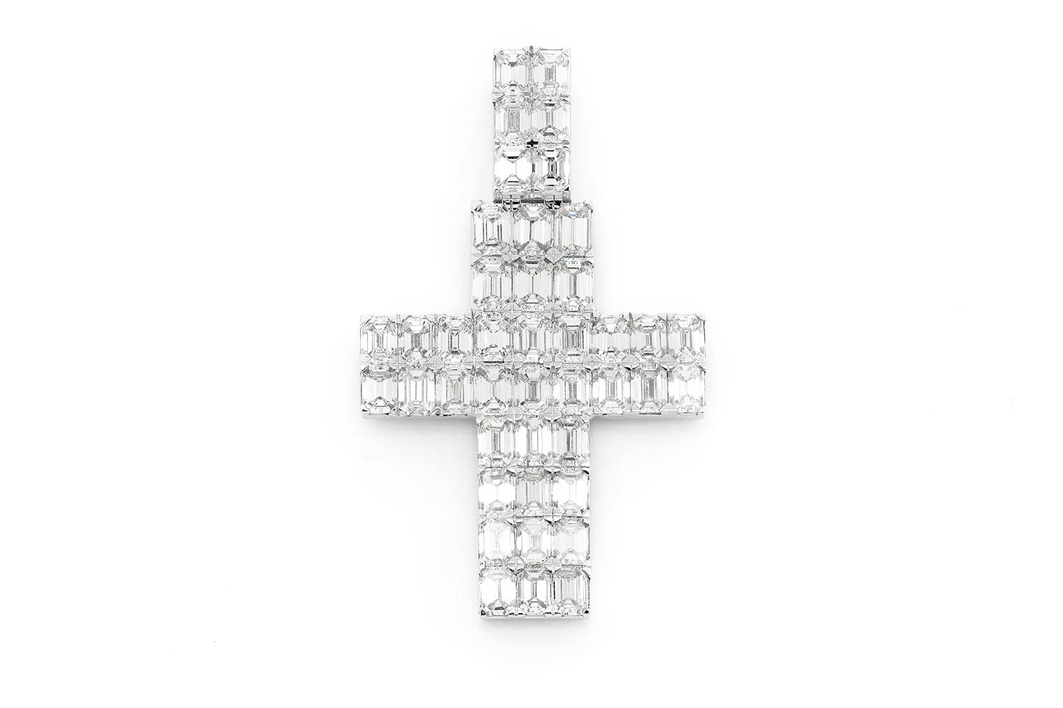 Erkals Jewellers Emerald Cross Pendant 18K White Gold Diamond 6.00ctw