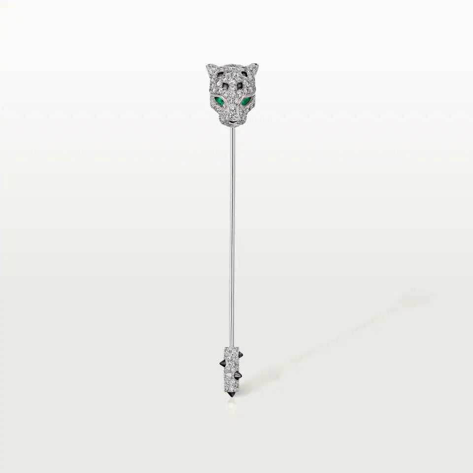 Cartier Panthère de Cartier Brooch Paved 1.04 Ct Emeralds Onyx Diamonds 18K White Gold