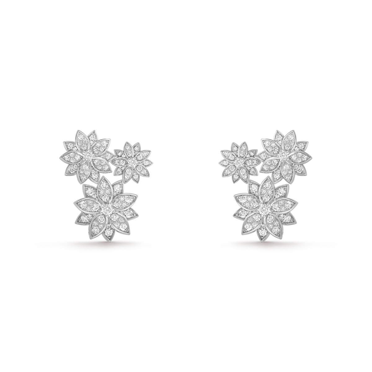 Van Cleef & Arpels Lotus Diamond 3 Flowers Earrings 18K White Gold