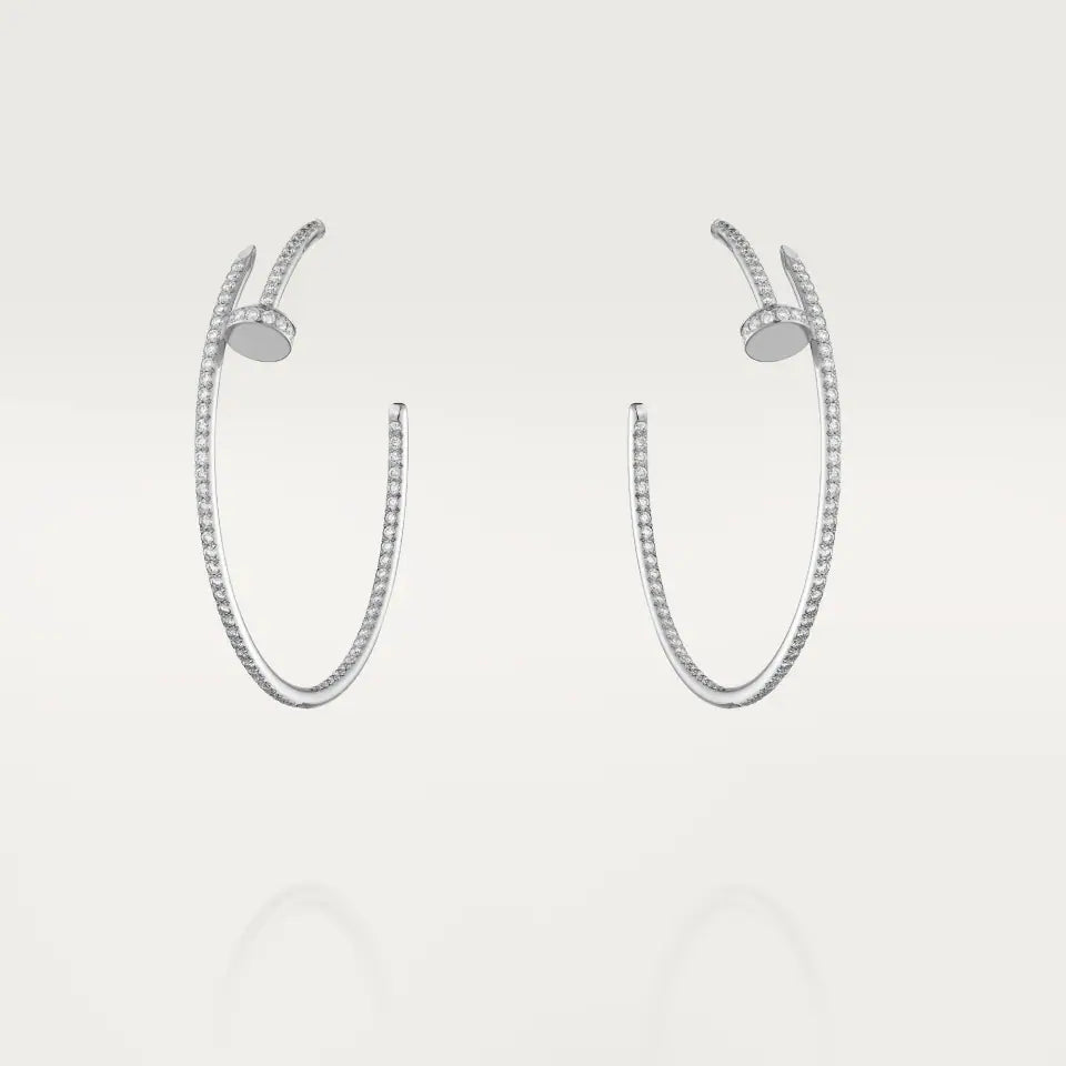 Cartier Juste un Clou Hoop Earrings Large Model Paved Diamonds 18K White Gold