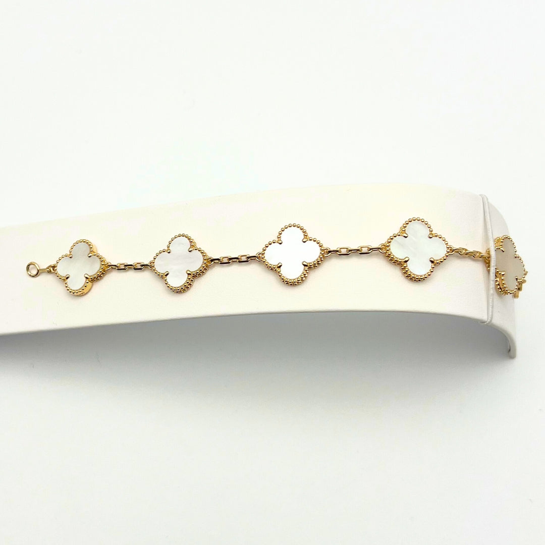 Van Cleef & Arpels Vintage Alhambra Bracelet 5 Motifs White Mother-Of-Pearl 18K Yellow Gold