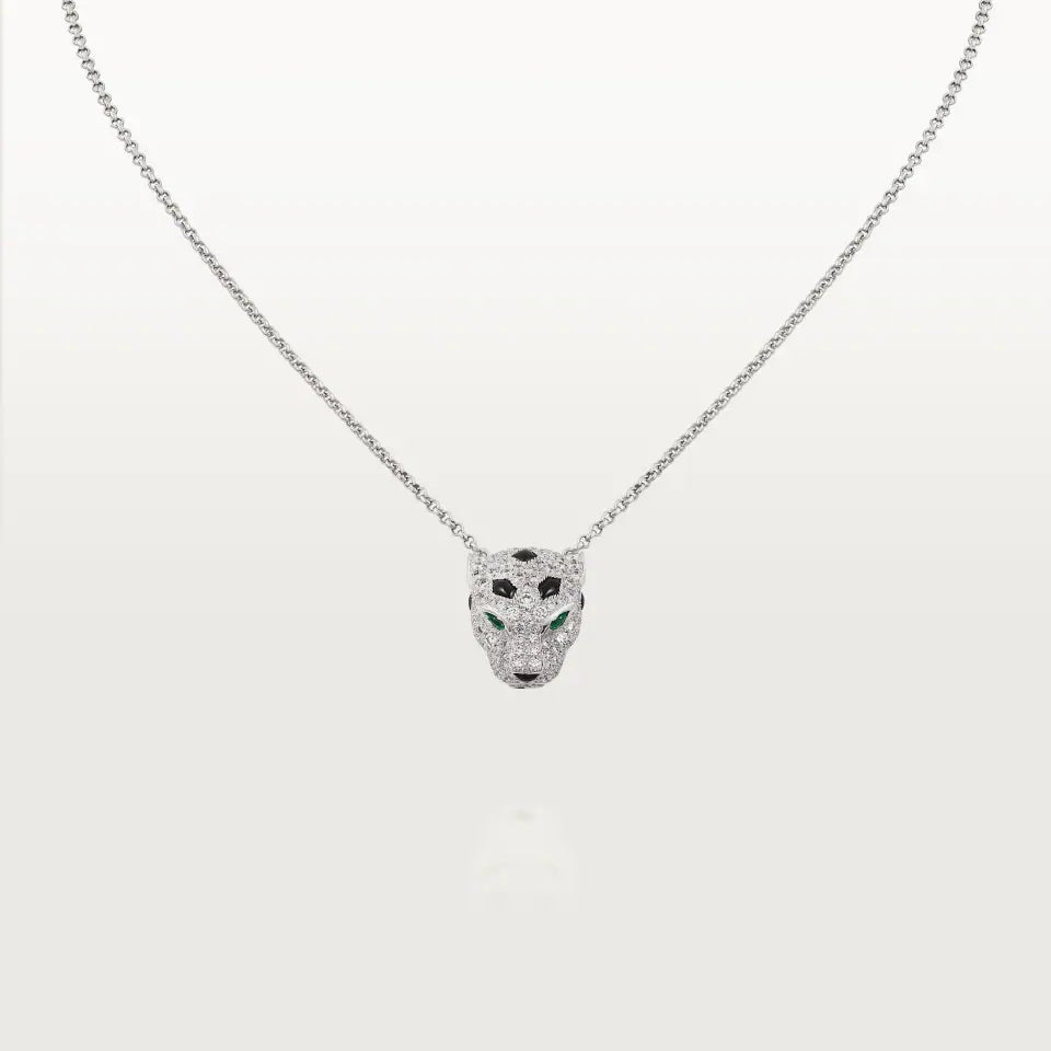 Cartier Panthère de Cartier Pendant Paved Onyx Emeralds Diamonds 18K White Gold