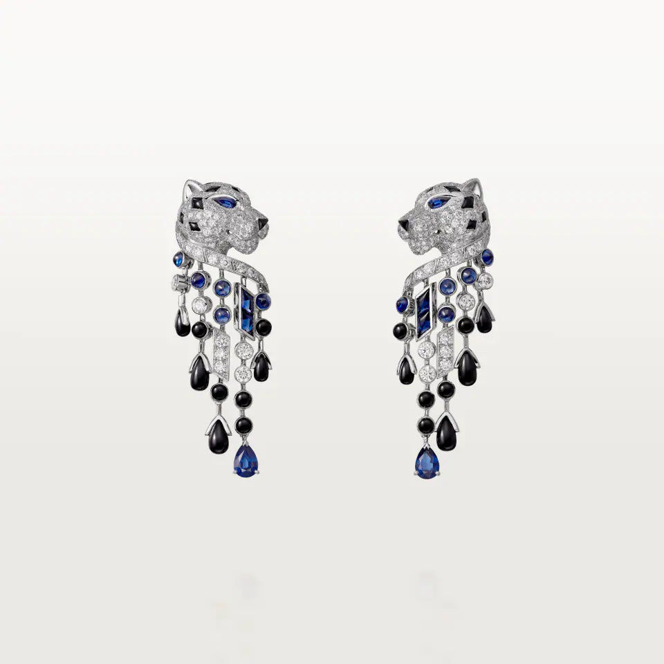 Cartier Panthère de Cartier Earrings Sapphire Large Model Paved Onyx Diamonds 18K White Gold