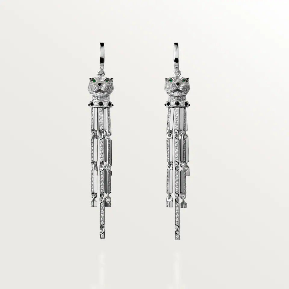 Cartier Panthère de Cartier Earrings Small Model Paved Emeralds Onyx Diamonds 18K White Gold