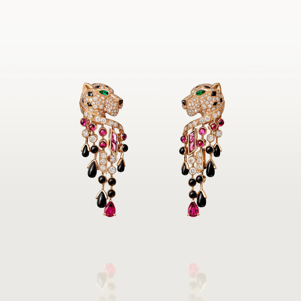 Cartier Panthère de Cartier Earrings Rubellite Large Model Paved Emerald Onyx Diamonds 18K Rose Gold