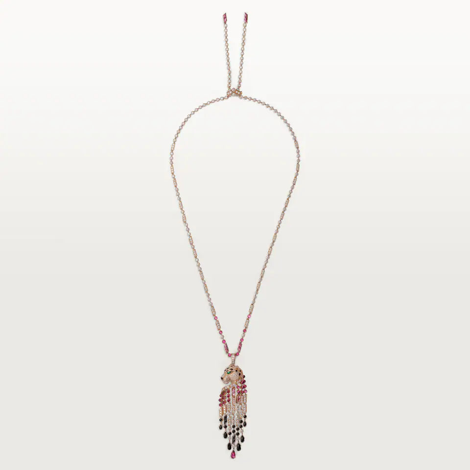 Cartier Panthère de Cartier Long Necklace Rubellite Large Model Paved Emerald Onyx Diamonds 18K Rose Gold