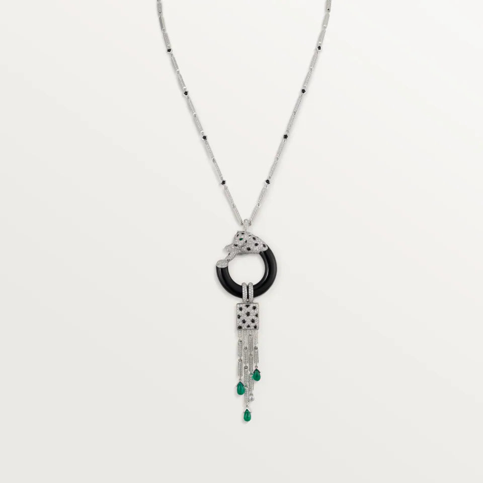 Cartier Panthère de Cartier Necklace Emerald Paved 5.33 Ct Onyx Diamonds 18K White Gold