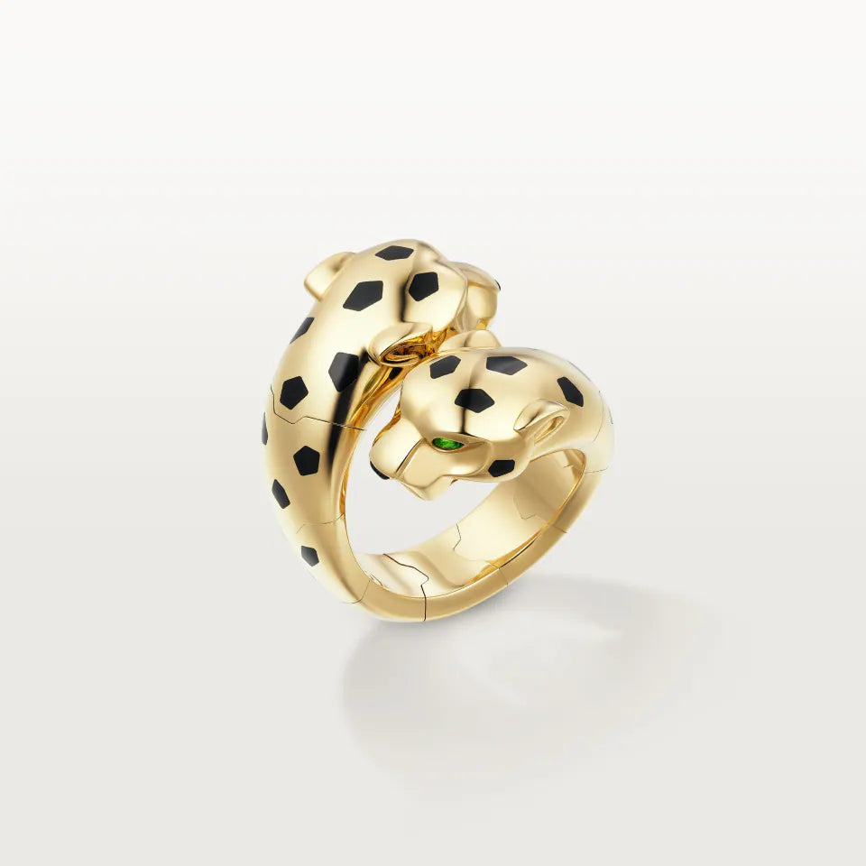 Cartier Panthère de Cartier Ring Articulated Exclusive Emeralds Onyx Lacquer Tsavorite Garnets 18K Yellow Gold