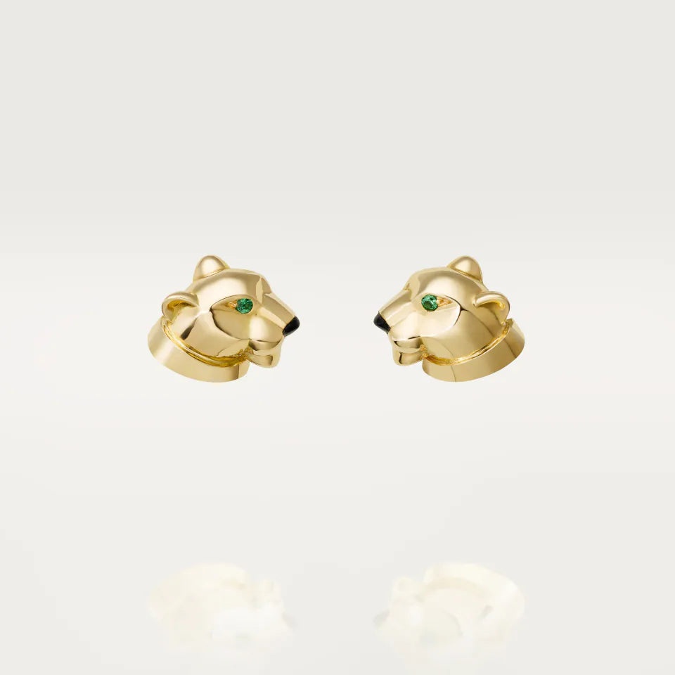 Cartier Panthère de Cartier Stud Earrings Tsavorite Garnets Onyx 18K Yellow Gold