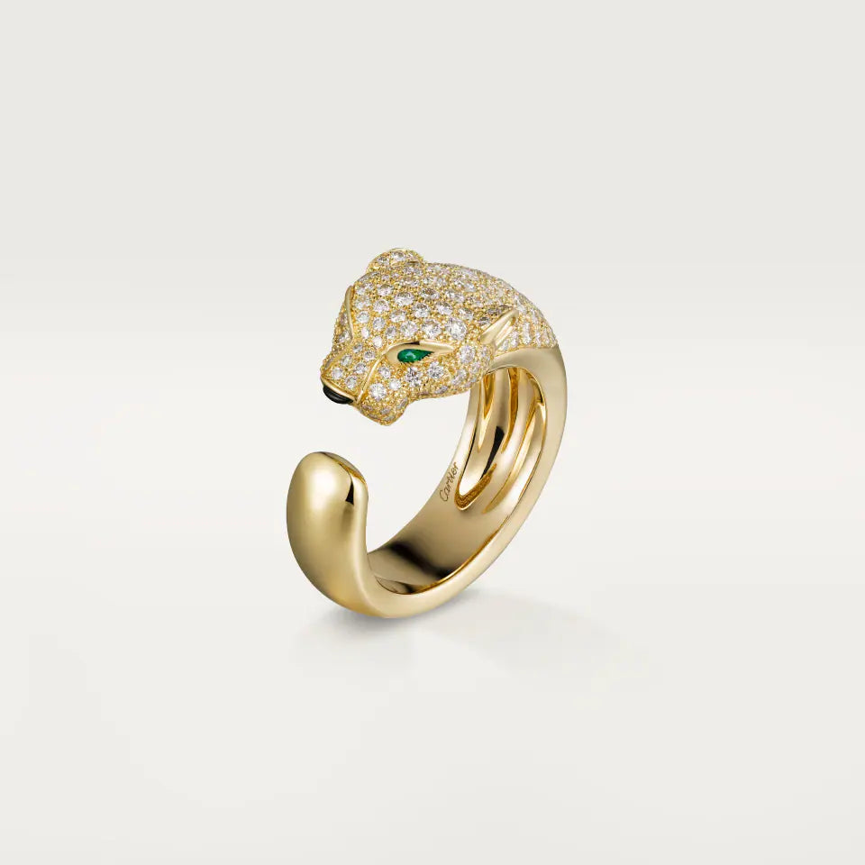 Cartier Panthère de Cartier Ring Medium Model Half-Paved 1.15 Ct Emeralds Onyx Diamonds 18K Yellow Gold