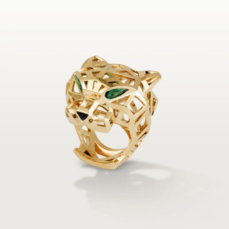 Cartier Panthère de Cartier Ring Tsavorite Garnets Onyx 18K Yellow Gold