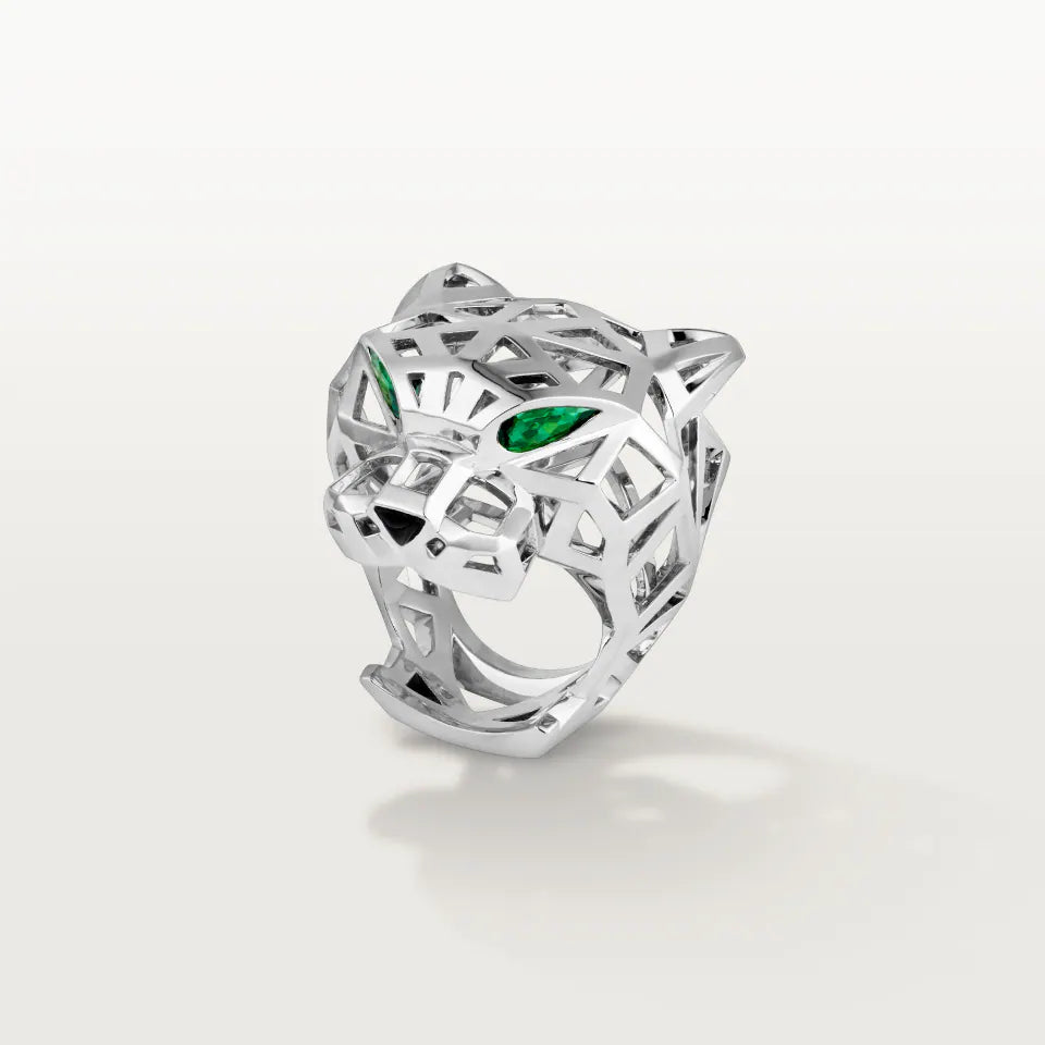 Cartier Panthère de Cartier Ring Tsavorite Garnets Onyx 18K White Gold