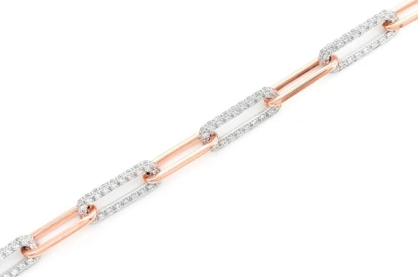 Bracelet à maillons Rolo allongés en diamant de 3,25 ct en or massif 14 carats