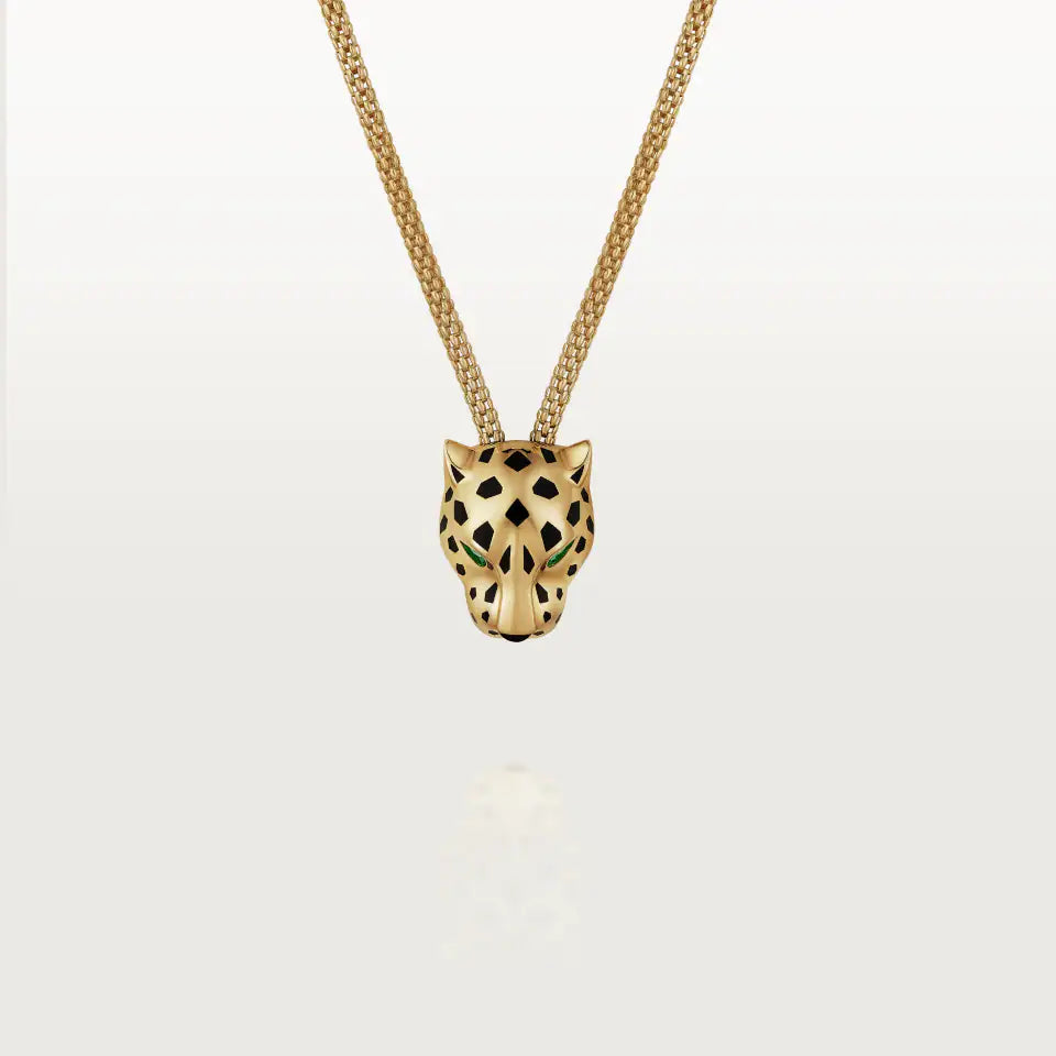 Cartier Panthère de Cartier Necklace Paved Black Lacquer Tsavorite Garnets Onyx Diamonds 18K Yellow Gold