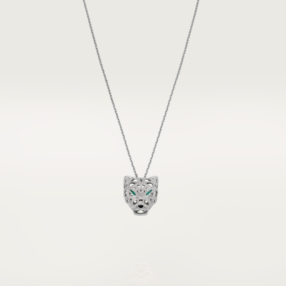 Cartier Panthère Necklace White Gold Emeralds Diamonds Onyx 18K White Gold
