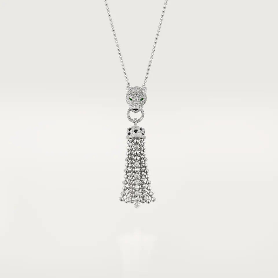 Cartier Panthère de Cartier Necklace Half-Paved Emeralds Onyx Diamonds 18K White Gold