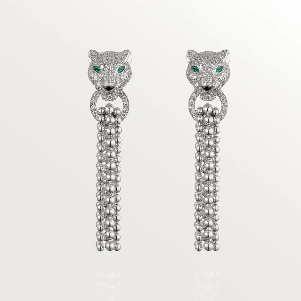 Cartier Panthère de Cartier Earrings Rubies Paved Ruby Emeralds Onyx Diamonds 18K White Gold