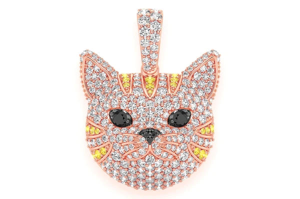 Pendentif diamant visage de chat 1,90 ct en or massif 14 carats