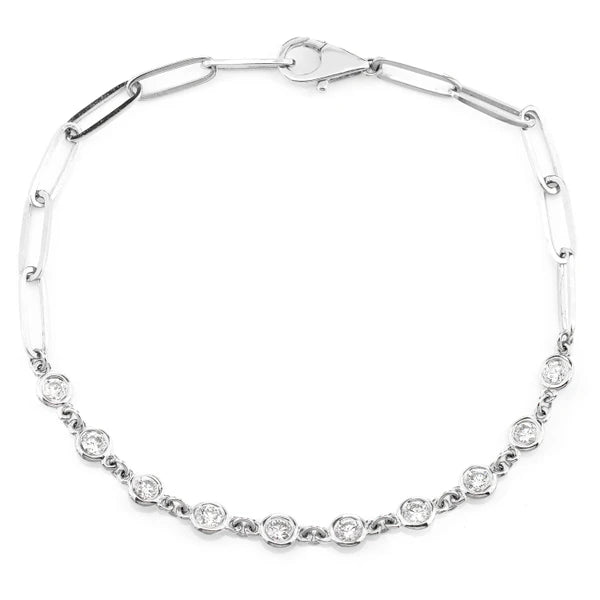 Erkals Jewellers Diamond Bezel Set Elongated Rolo Link Bracelet 18K Gold 0.70ctw