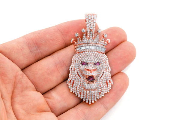Erkals Jewellers King Crown Lion Pendant 18K Gold Diamond 7.00ctw