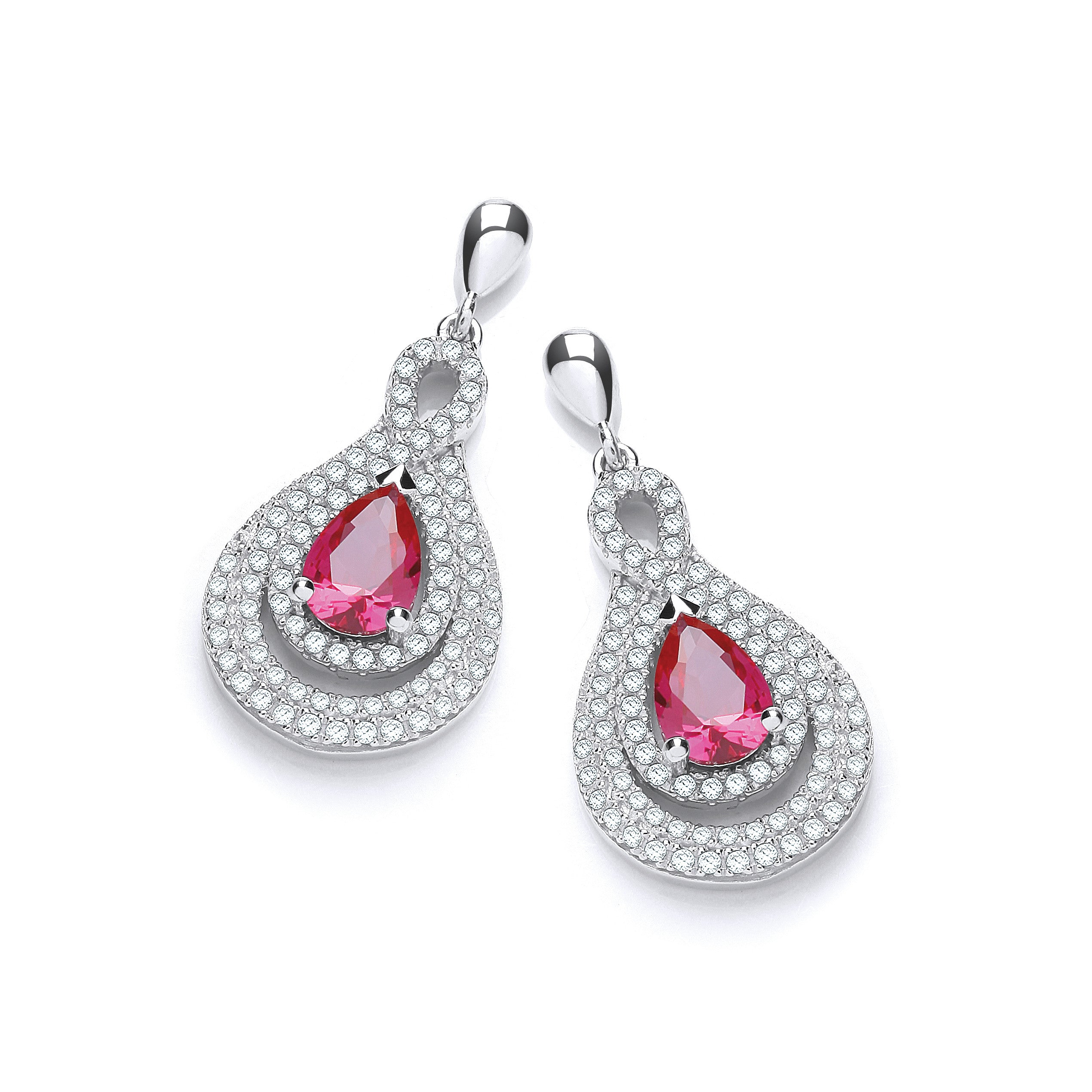 Micro Pave' Red & Clear Cz Teardrop Earrings
