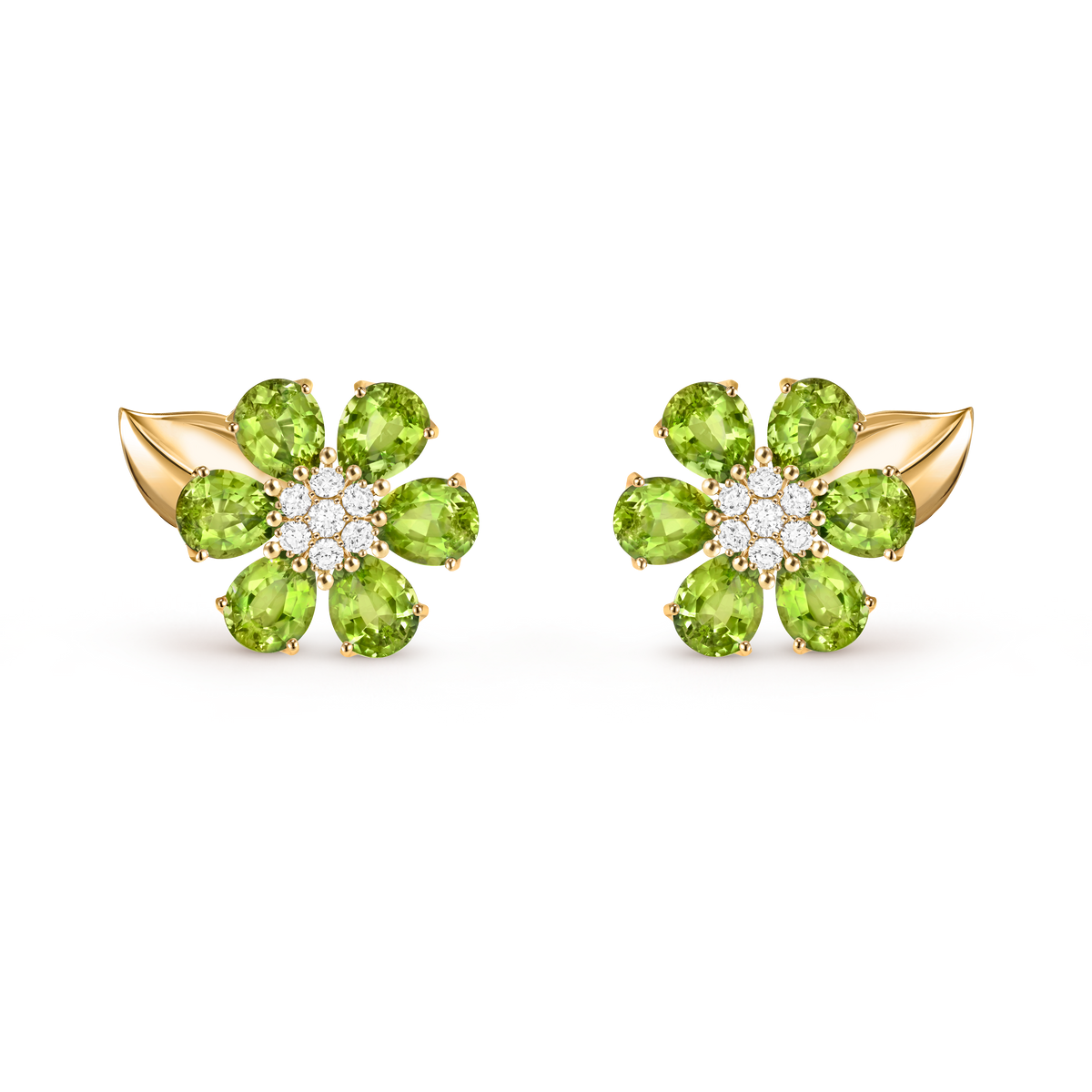 Van Cleef & Arpels Fleurs D'hawaï Diamond Peridot Earrings 18K Yellow Gold