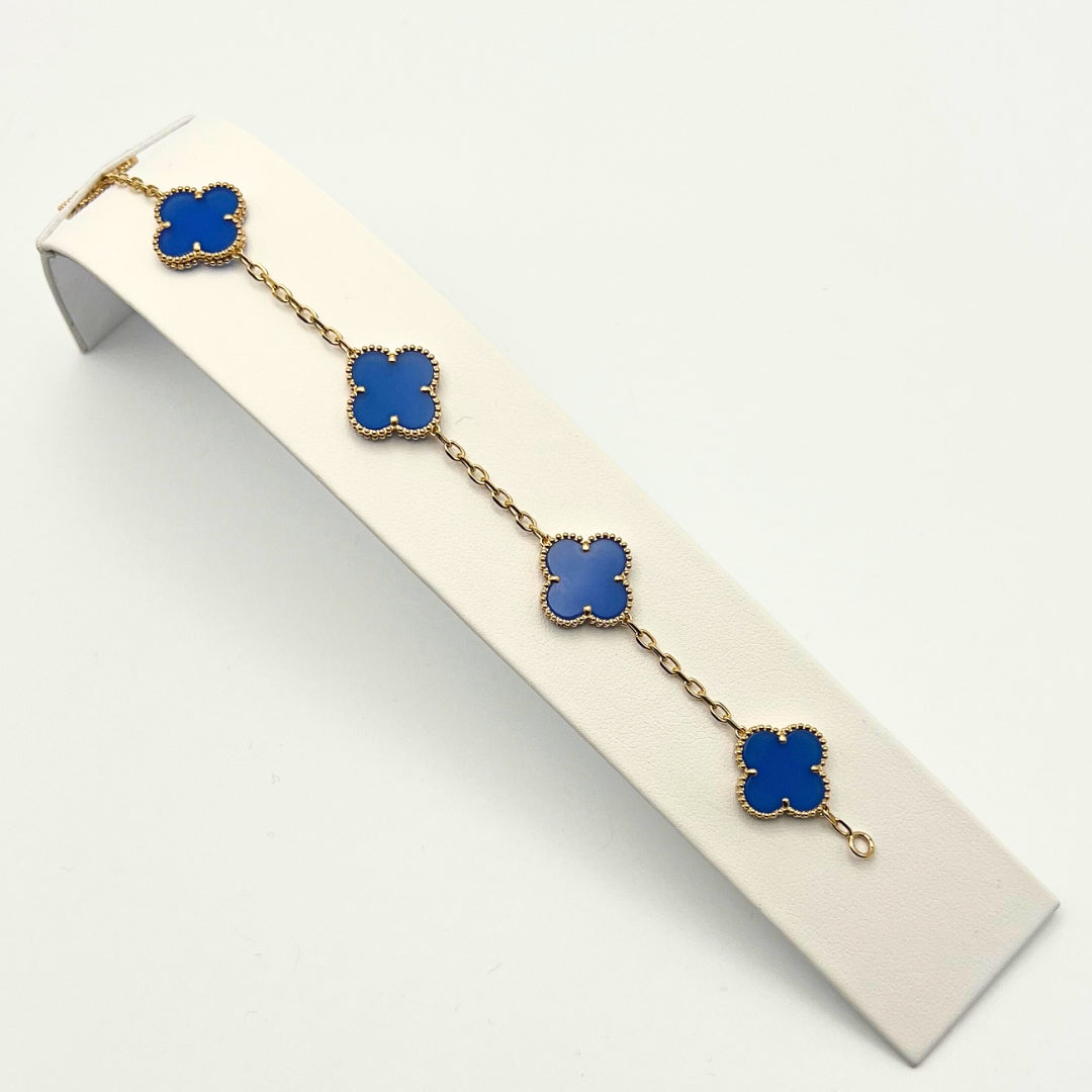 Van Cleef & Arpels Bracelet Vintage Alhambra 5 Motifs Agate Or Jaune 18 Carats