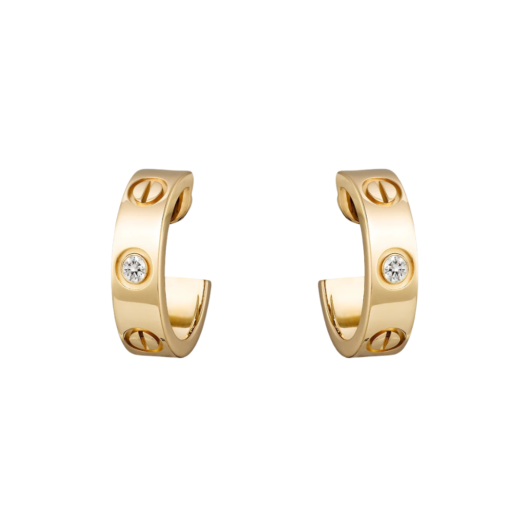 Cartier Love Hoop 2 Diamonds Earrings 18ct Yellow Gold