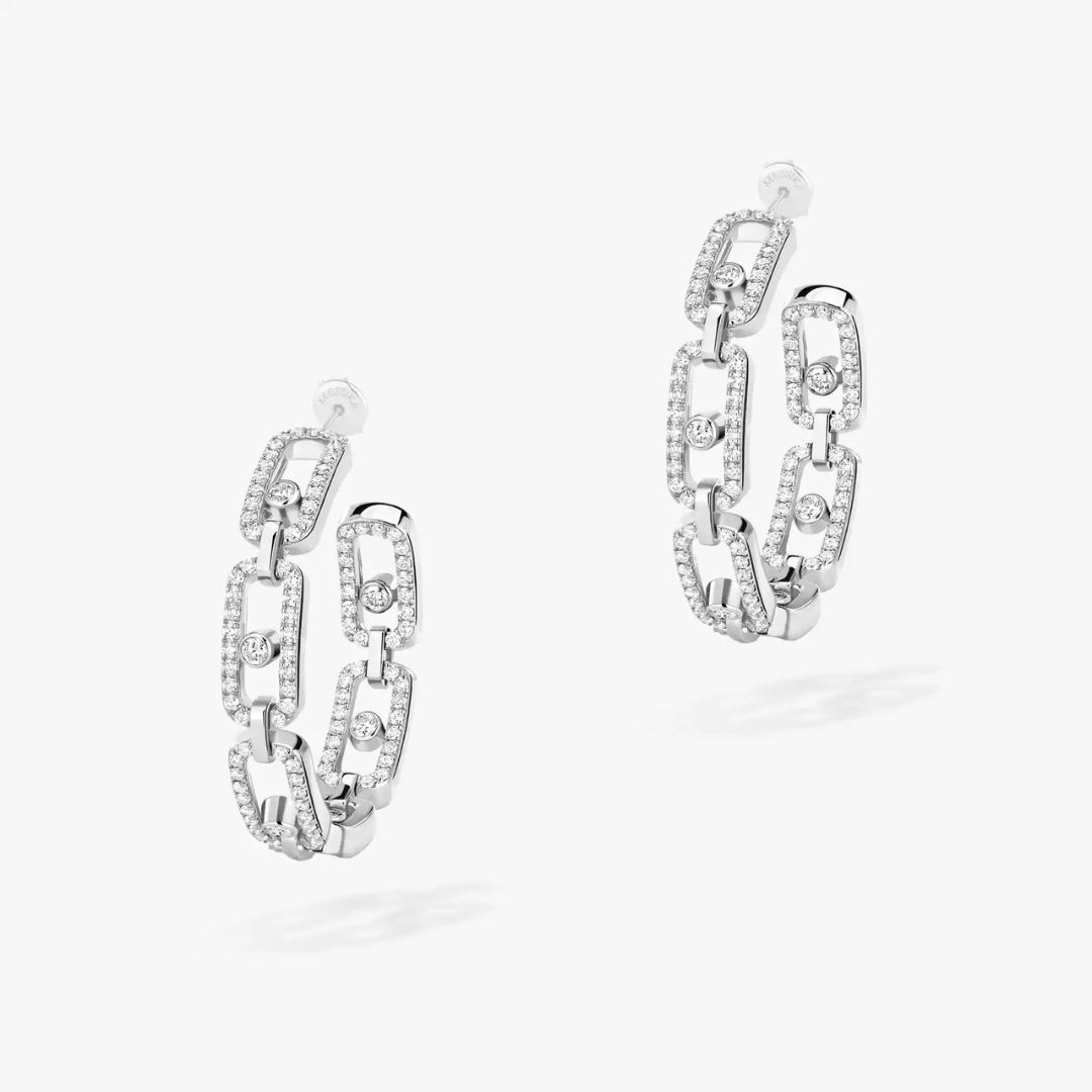Move Link Small Hoop Diamond Earrings 18ct Gold