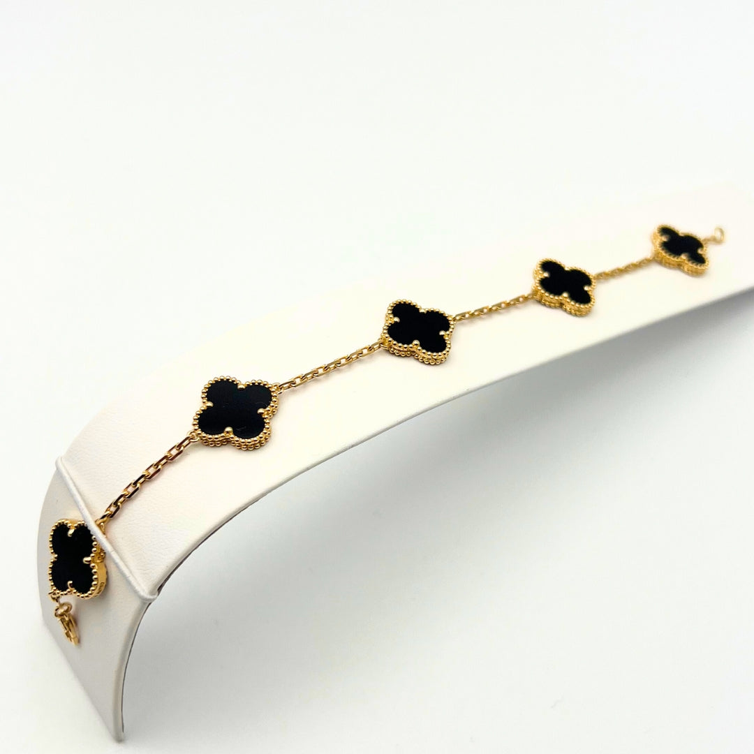 Van Cleef & Arpels Bracelet Alhambra Vintage 5 Motifs Onyx Or Jaune 18 Carats