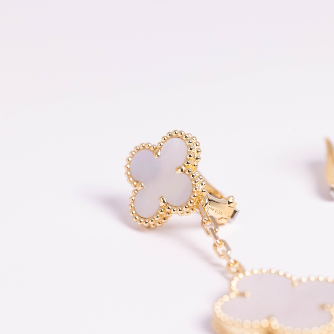 Van Cleef & Arpels Magic Alhambra Earrings 2 Motifs Mother-Of-Pearl 18K Yellow Gold