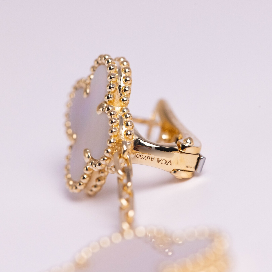 Van Cleef & Arpels Magic Alhambra Earrings 2 Motifs Mother-Of-Pearl 18K Yellow Gold