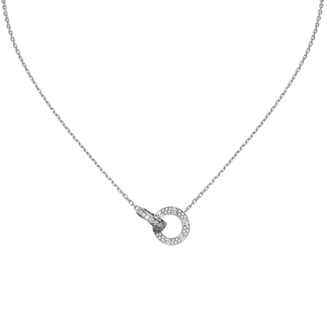 Cartier Love Pendant Small Interlinked Paved Diamonds 18ct White Gold